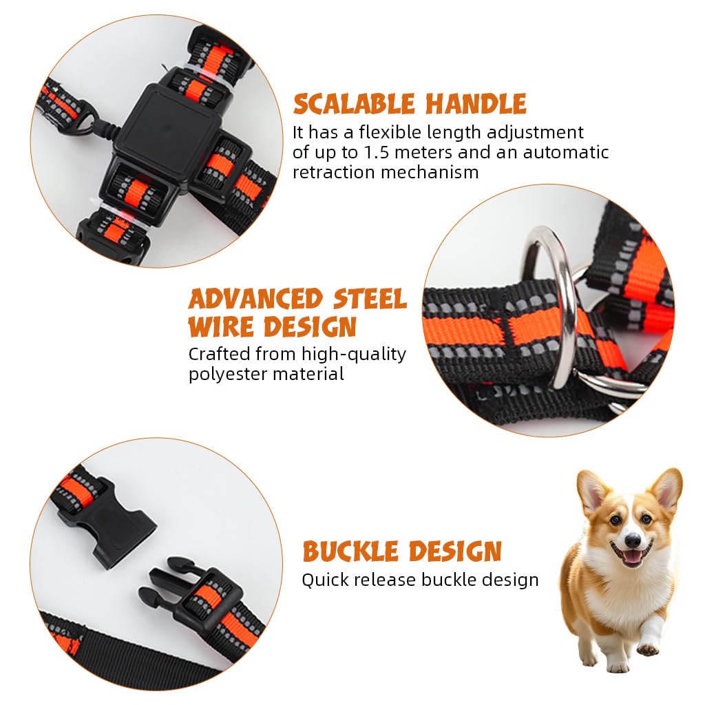 Qpets No Pull Dog Harness for Daily Walks with 59 inch Retractable Leash and Reflective Strips
