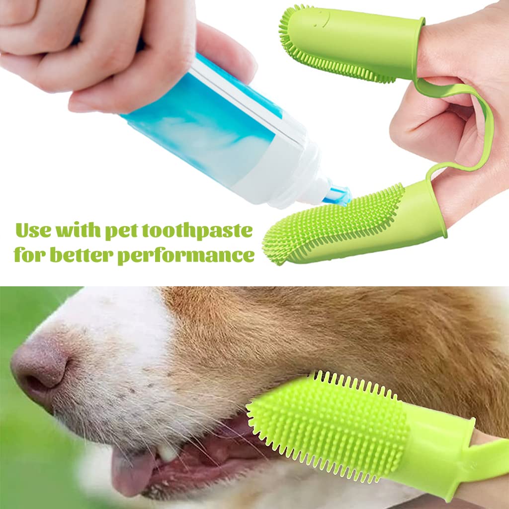 Qpets Two Finger Dog Toothbrush for Teeth Cleaning with Soft TPU Sleeve and Densed Bristles | Gentle Dental Care for Puppies and Cats