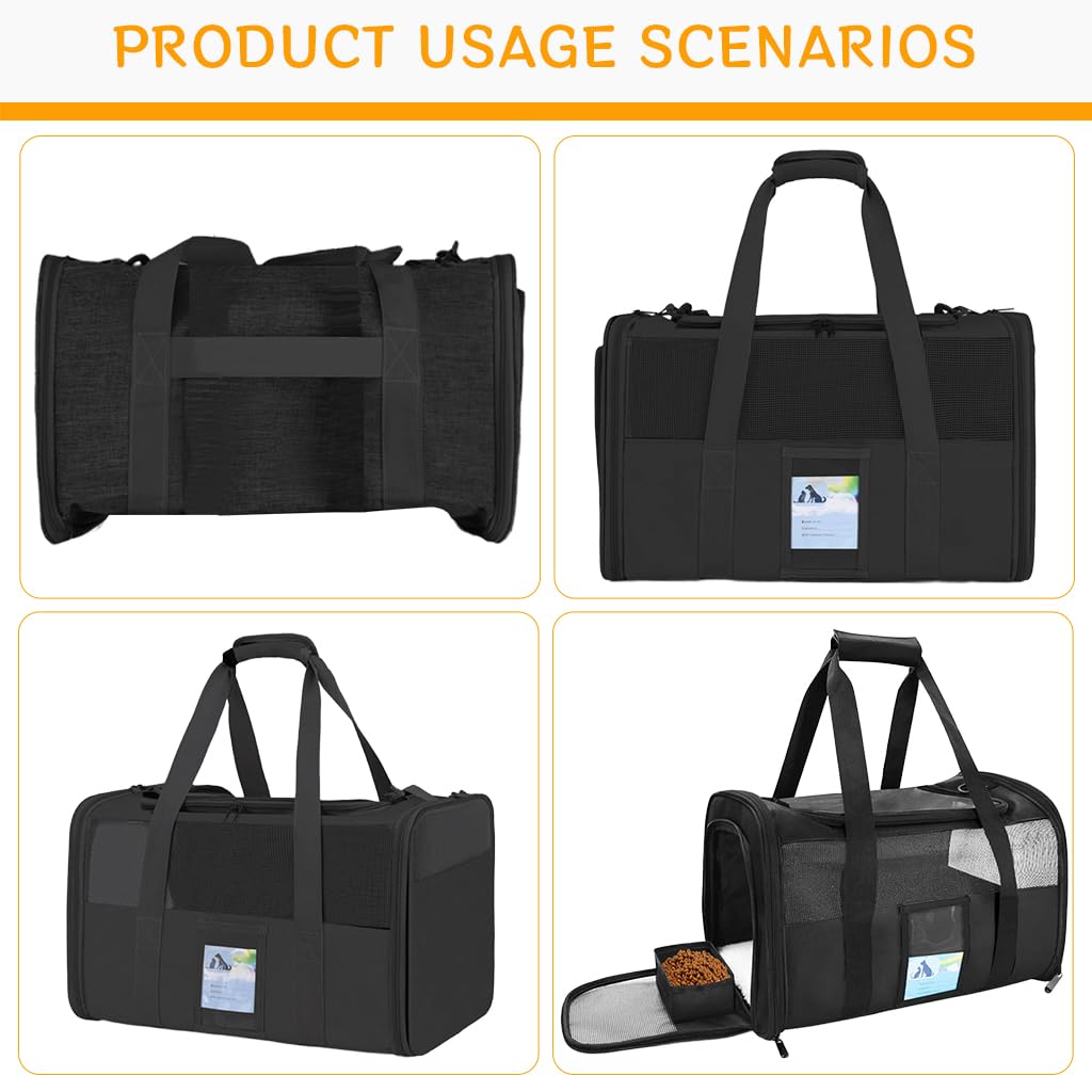 Qpets Pet Carrier Bag for Cats and Small Dogs with Mesh Ventilation and Waterproof Food Pouch 50x23x31cm