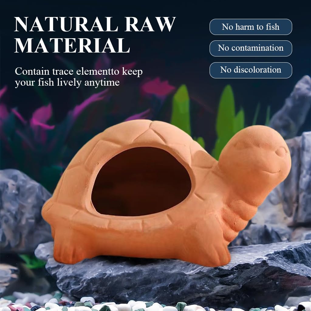Qpets Turtle Hideout Cave for Aquarium with 13×10×6.7 cm Spacious Interior | Handmade Natural Terracotta Shelter for Fish and Shrimp