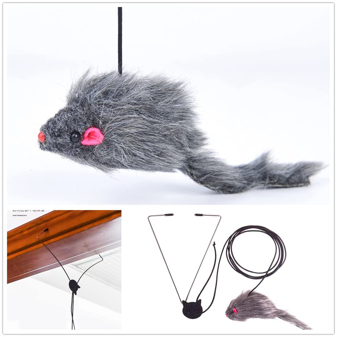 Qpets Cat Teaser Toys for Indoor Cats with Hanging Elastic Rope and Plushed Mice 3PCS