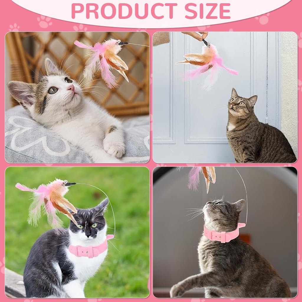 Qpets Cat Collar for Indoor Play with 23cm Steel Wire Feather Toy & Bell | Adjustable Rubber Fit 18–27cm