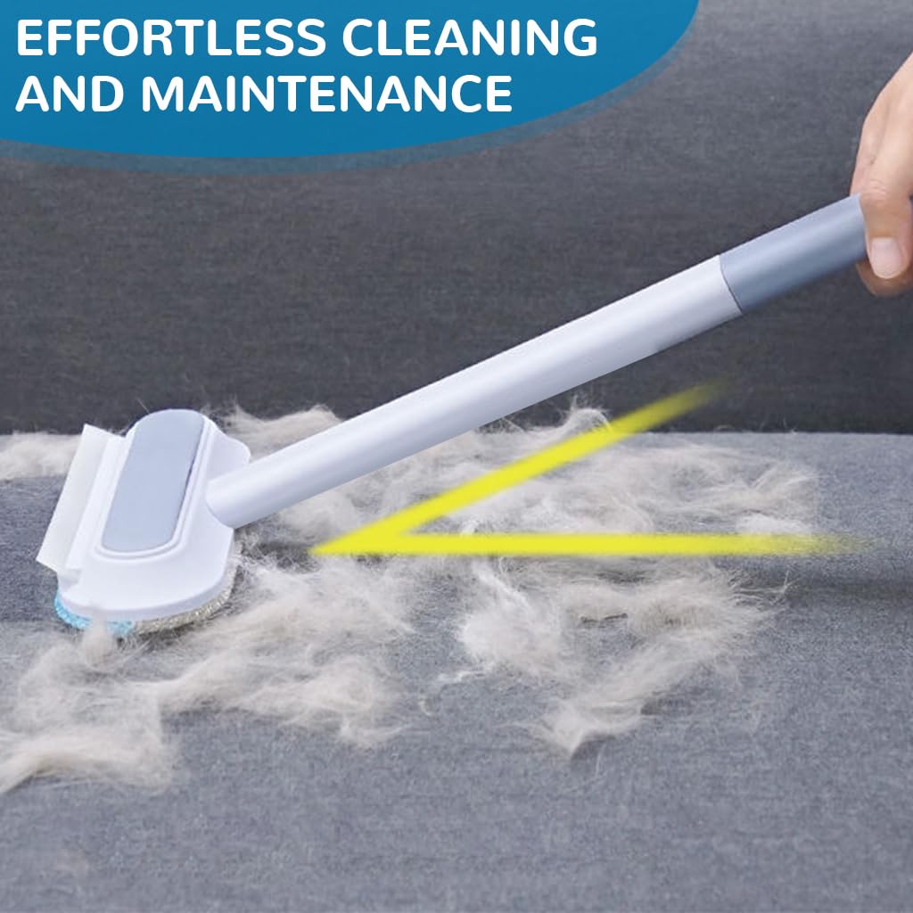 Qpets Cat Brush for Grooming and Furniture Cleaning with 23.6 in Long Handle | 4 in 1 Interchangeable Design