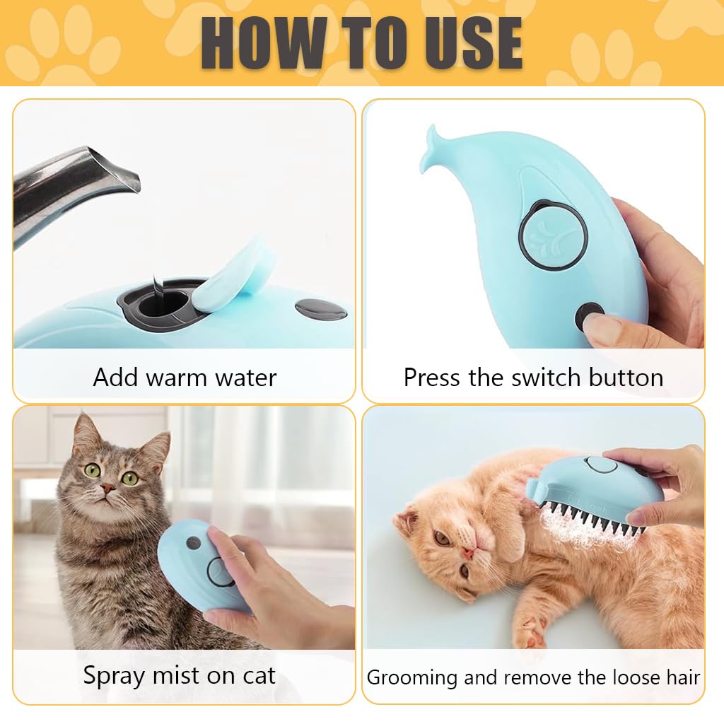 Qpets Cat Comb for Cats and Dogs with Steam Massage and Shampoo Infuser | 2 Pack Grooming Brush