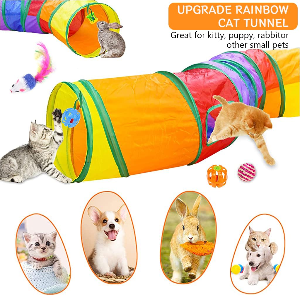Qpets Cat Toy Set for Indoor Play with Tunnel and Teaser Wand | 20 pcs Non Toxic Toys