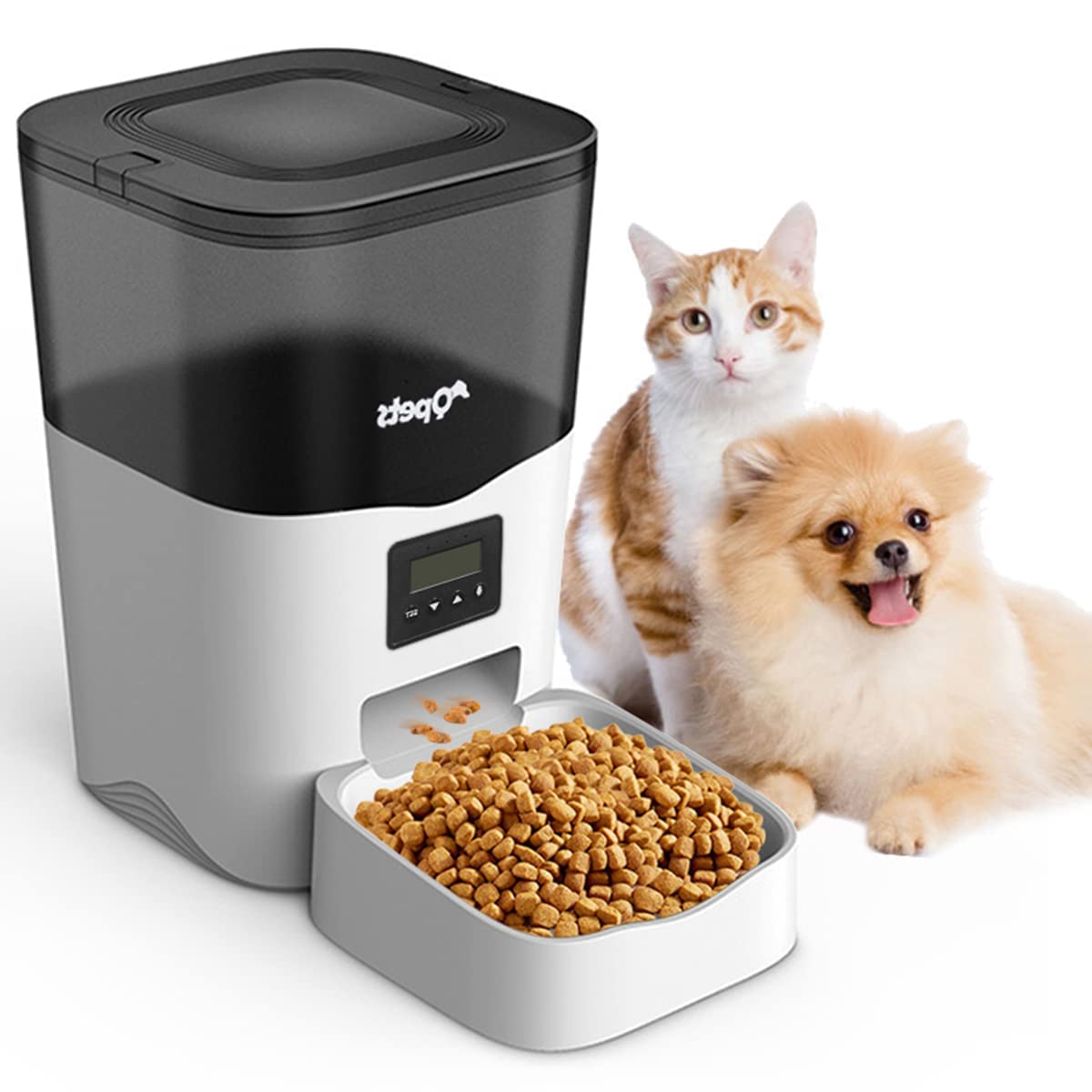 3L Automatic Acrylonitrile Butadiene Styrene Cat Feeder with Voice Recorder, Auto Dog Feeder for Small Medium Cats Dogs with Programmable Time, Dual Power Supply, Dog Bowl(White)