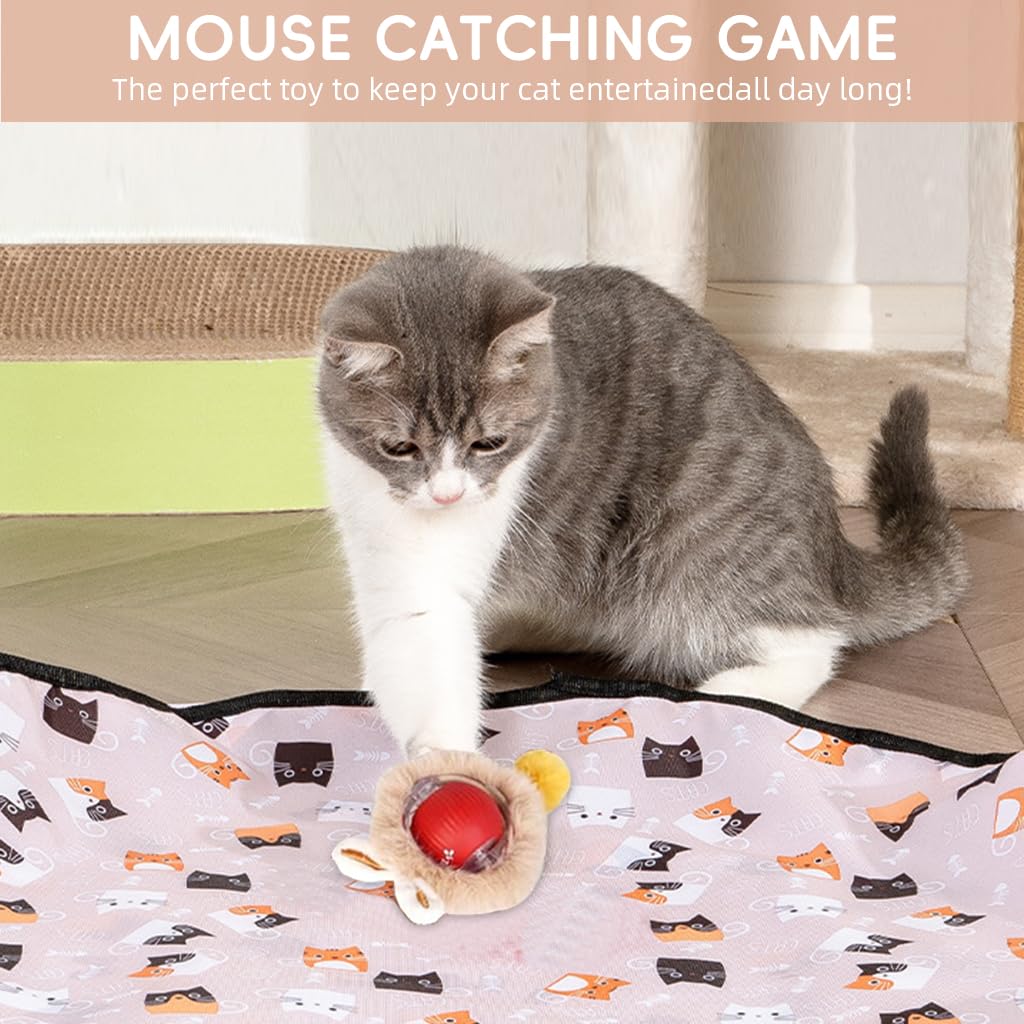 Qpets Interactive Cat Toy Mat for Exercise with USB Rolling Ball and 70x10cm Oxford Cloth Pad