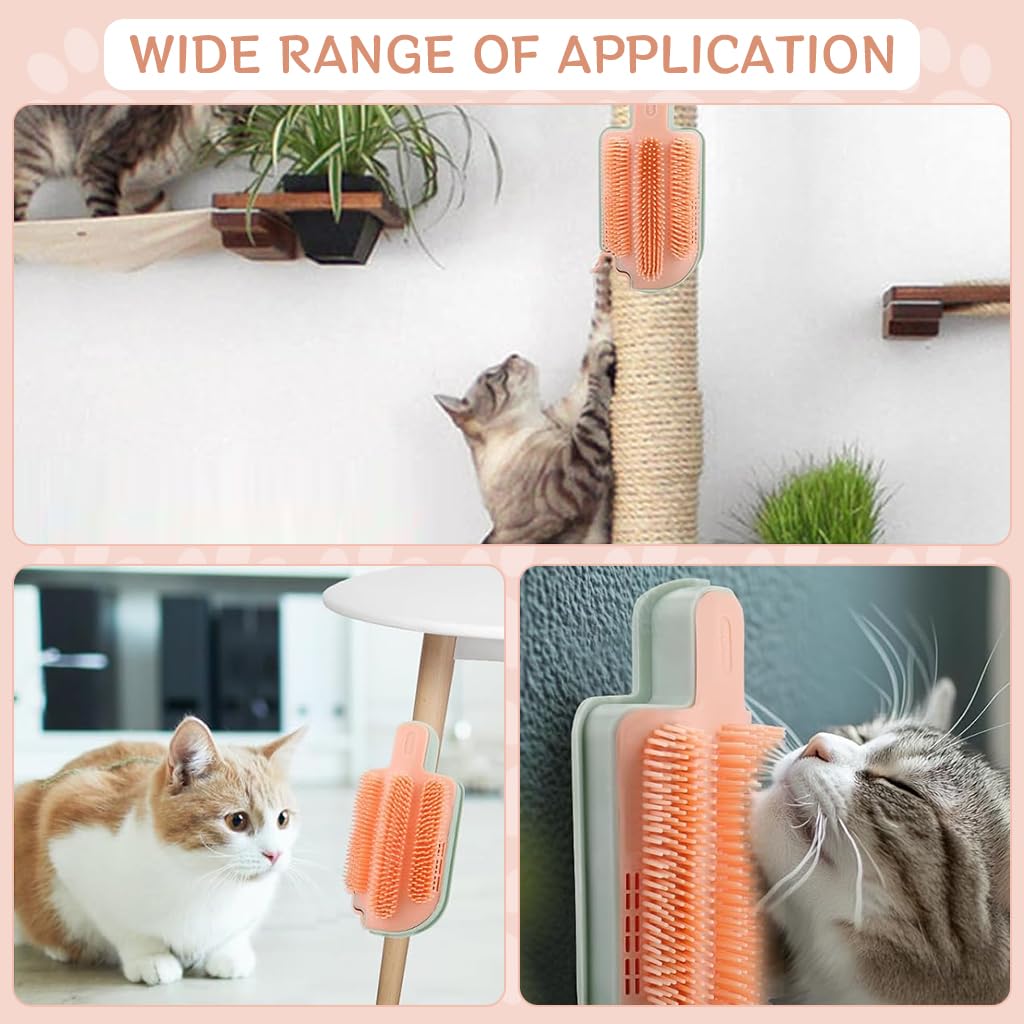 Qpets® Cat Brush, Cat Feather Teasing Wand & Wall Cat Self-groomer Combo Cat Self-Grooming Brush Soft Bristles, Cat Self-groomer for Rubbing Wall Mounting Self-Grooming Brush for Wall