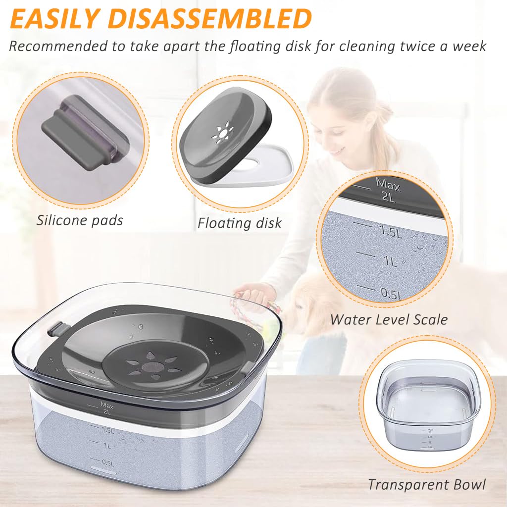 Dog Water Bowl 2L No Spill Dog Water Bowl PP Large Capacity Water Bowl Water Dispenser for Dog Sanitary Water Bowl Drinking Bowl for Dog Cat