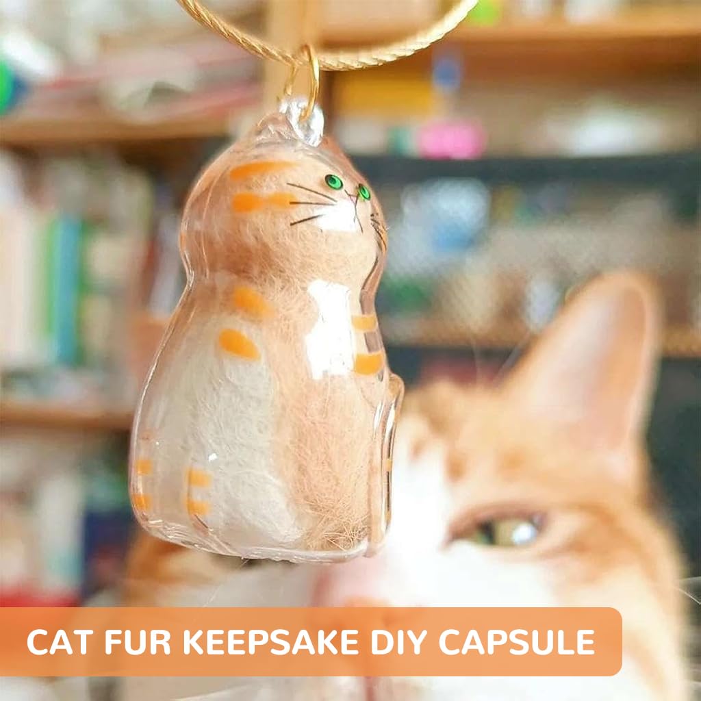 Qpets Cat Fur Keepsake Charm for DIY Pet Memory Display with Clear Capsule & Golden Clasp | Cute Cat Design for Bag or Keyring