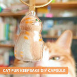 Qpets Cat Fur Keepsake Charm for DIY Pet Memory Display with Clear Capsule & Golden Clasp | Cute Cat Design for Bag or Keyring