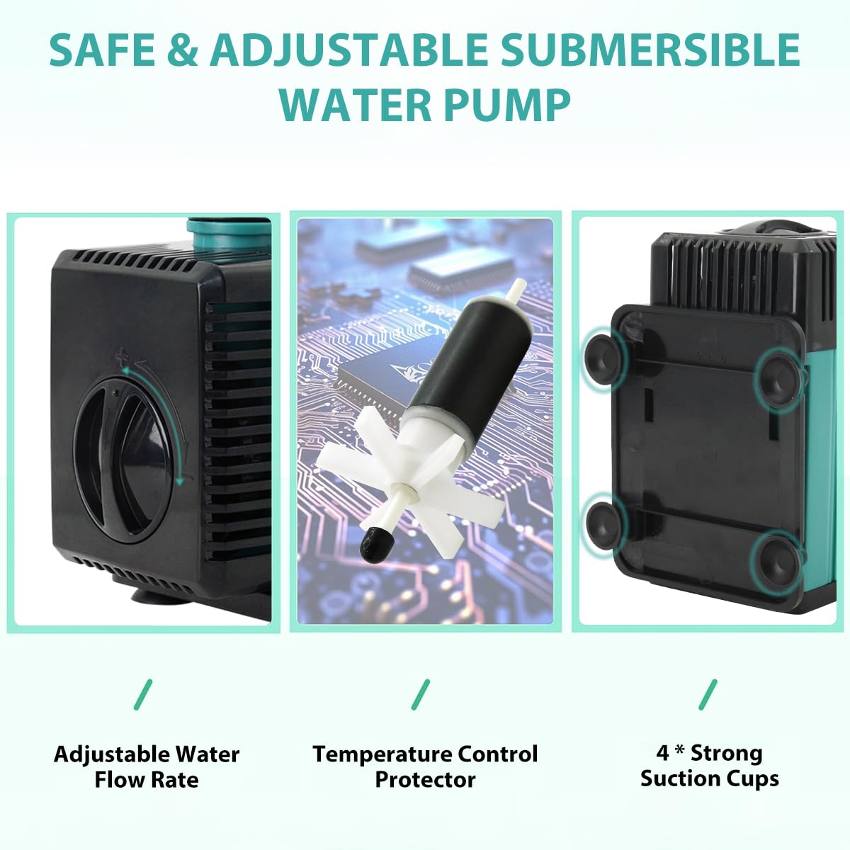 Qpets® 70W Submersible Water Pump Aquarium Water Pump for Water Changing 5000L/HSubmersible Water Pump with Bottom Suction Cups Submersible Water Pump for Fish Tank, Fountain