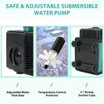 Qpets® 70W Submersible Water Pump Aquarium Water Pump for Water Changing 5000L/HSubmersible Water Pump with Bottom Suction Cups Submersible Water Pump for Fish Tank, Fountain