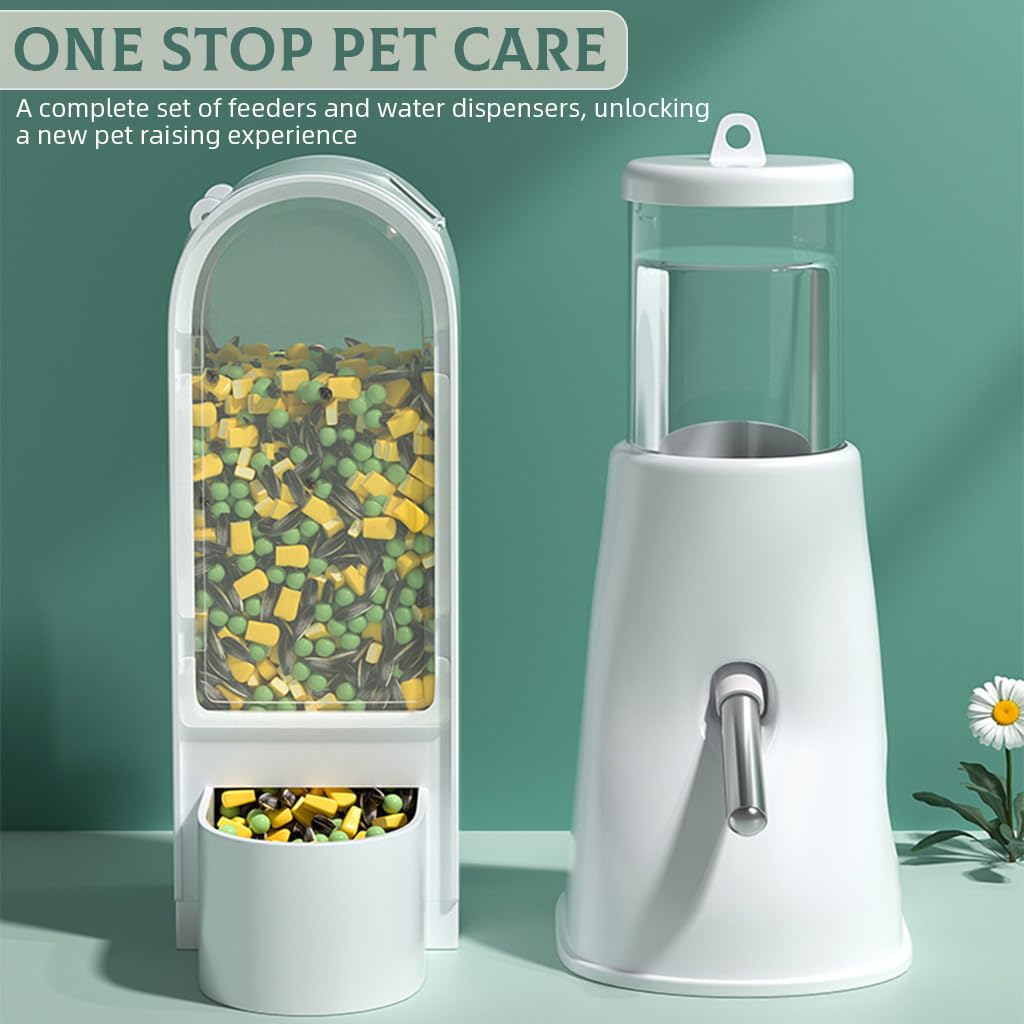 Qpets Hamster Food Feeder Set for Cage with Auto Refill and Hanging Leak-Proof Water Bottle