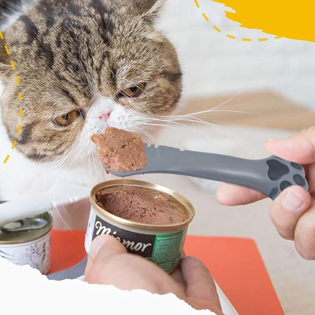 Qpets Cat Paw Can Opener for Food and Pet Cans with Dual Head Scoop & Ring Puller | Silicone Tool