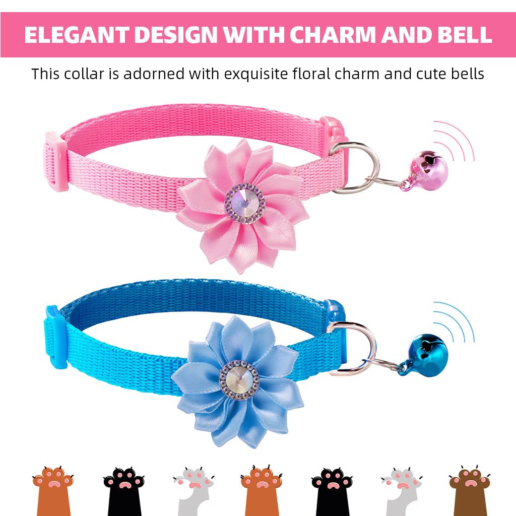 Qpets Cat Collar for Kittens and Small Dogs featuring D Ring and Bell | Adjustable 7.5–12.6 in Set