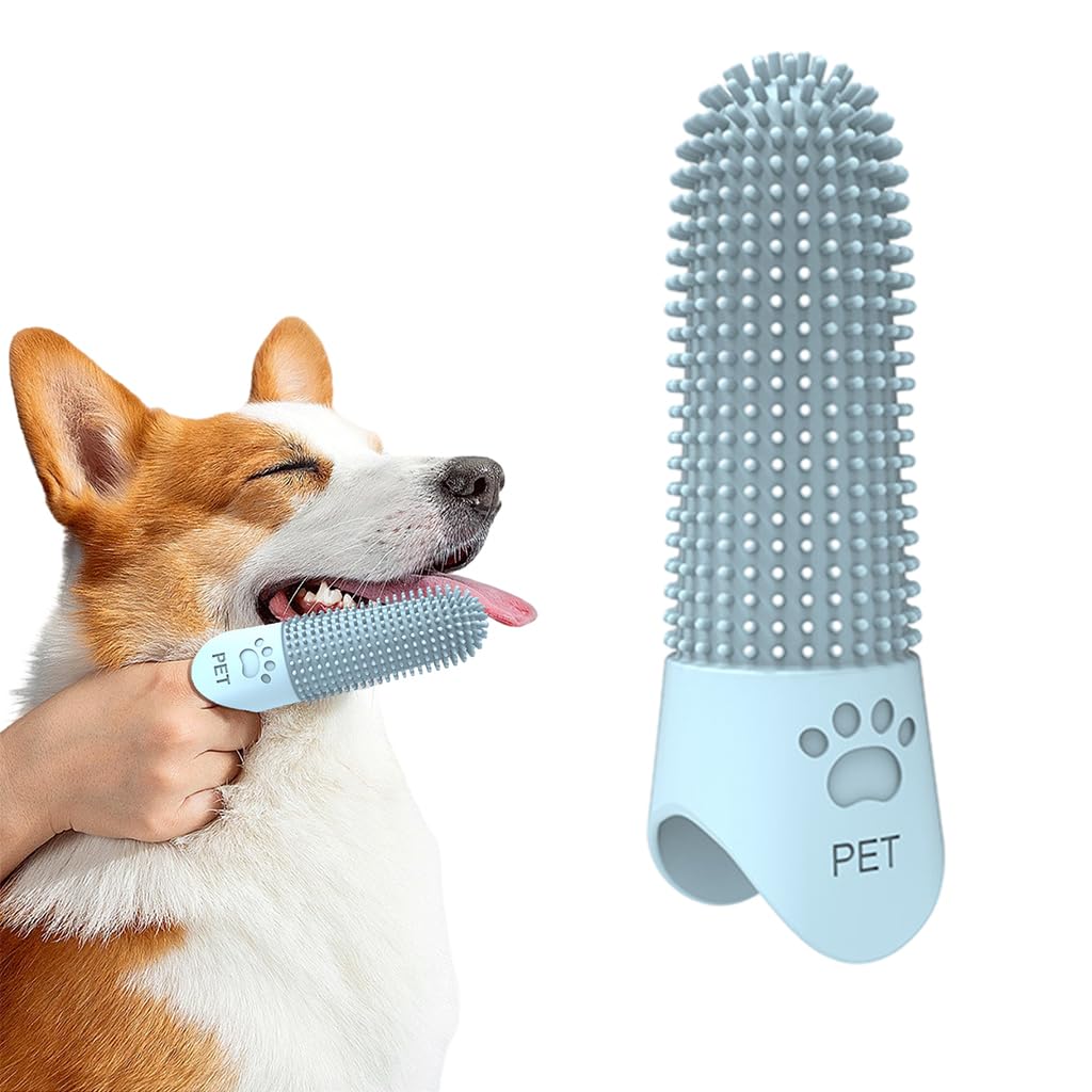 Qpets Dog Finger Toothbrush for Effective Plaque Removal featuring 360° Silicone Bristles