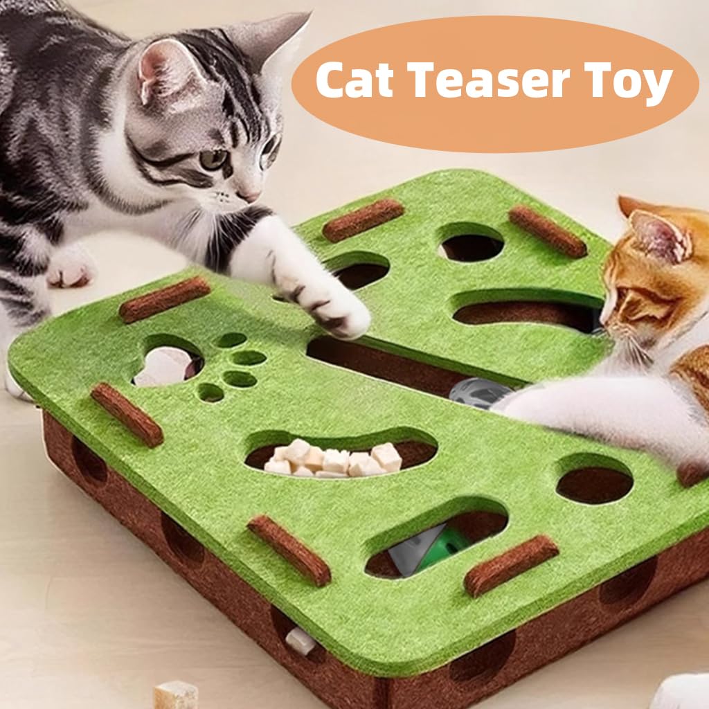Qpets Cat Turntable Toy for Interactive Play with 3 Layer Track and Feather Teaser | Treat Dispenser and ABS Construction