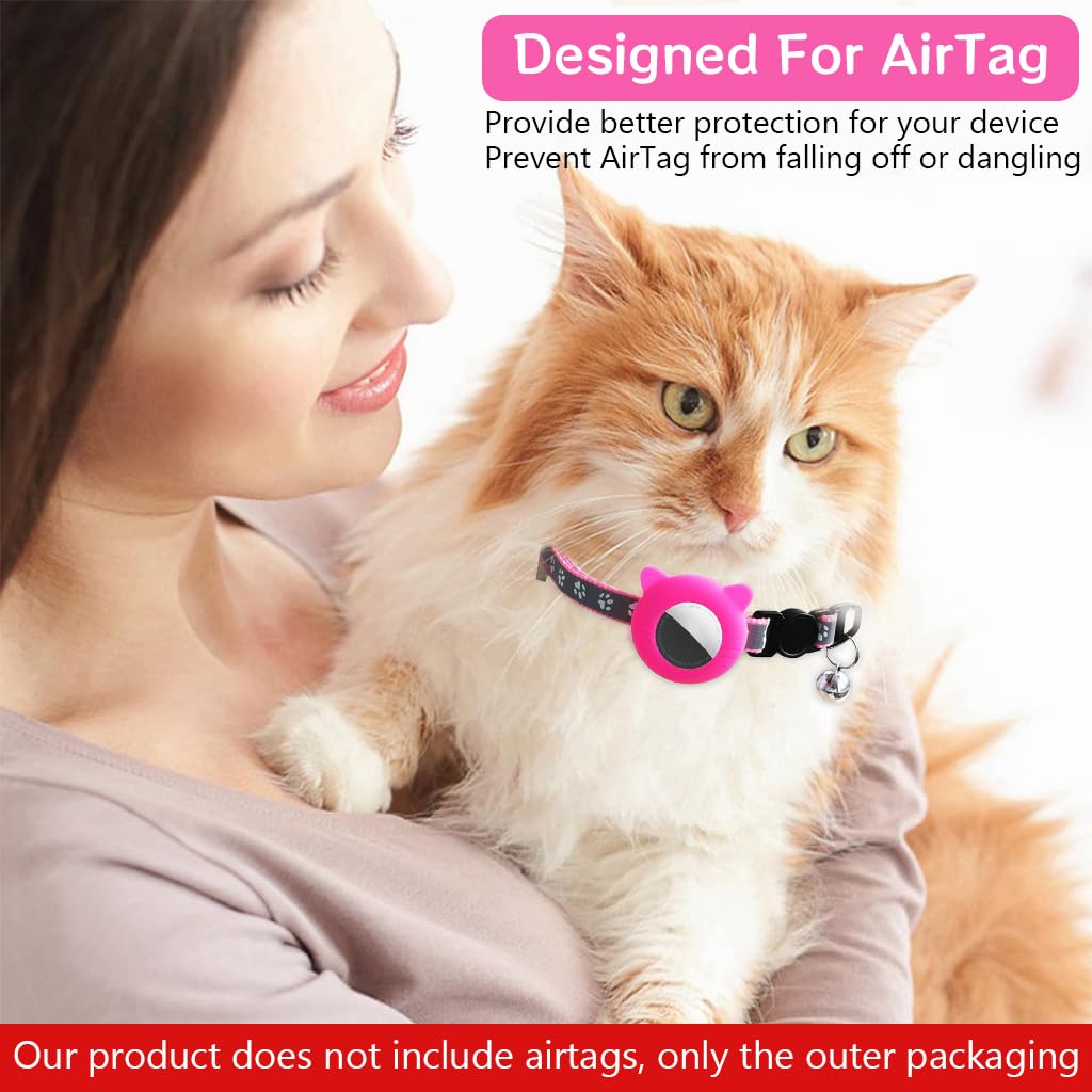 Qpets Cat Collar with Silicone Airtag Holder featuring Quick Release Bell and Adjustable 8.6–10.8 in Fit | Pink for Kittens