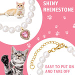 Qpets Jewelry Cat Collar for Photoshoots with Pink Rhinestone Heart and Pearls | Adjustable 9–11 in Fit
