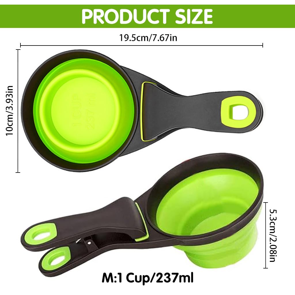 Qpets Silicone Dog Food Scoop for Feeding | 237ml Collapsible Bowl with Sealing Clip and Ergonomic Handle