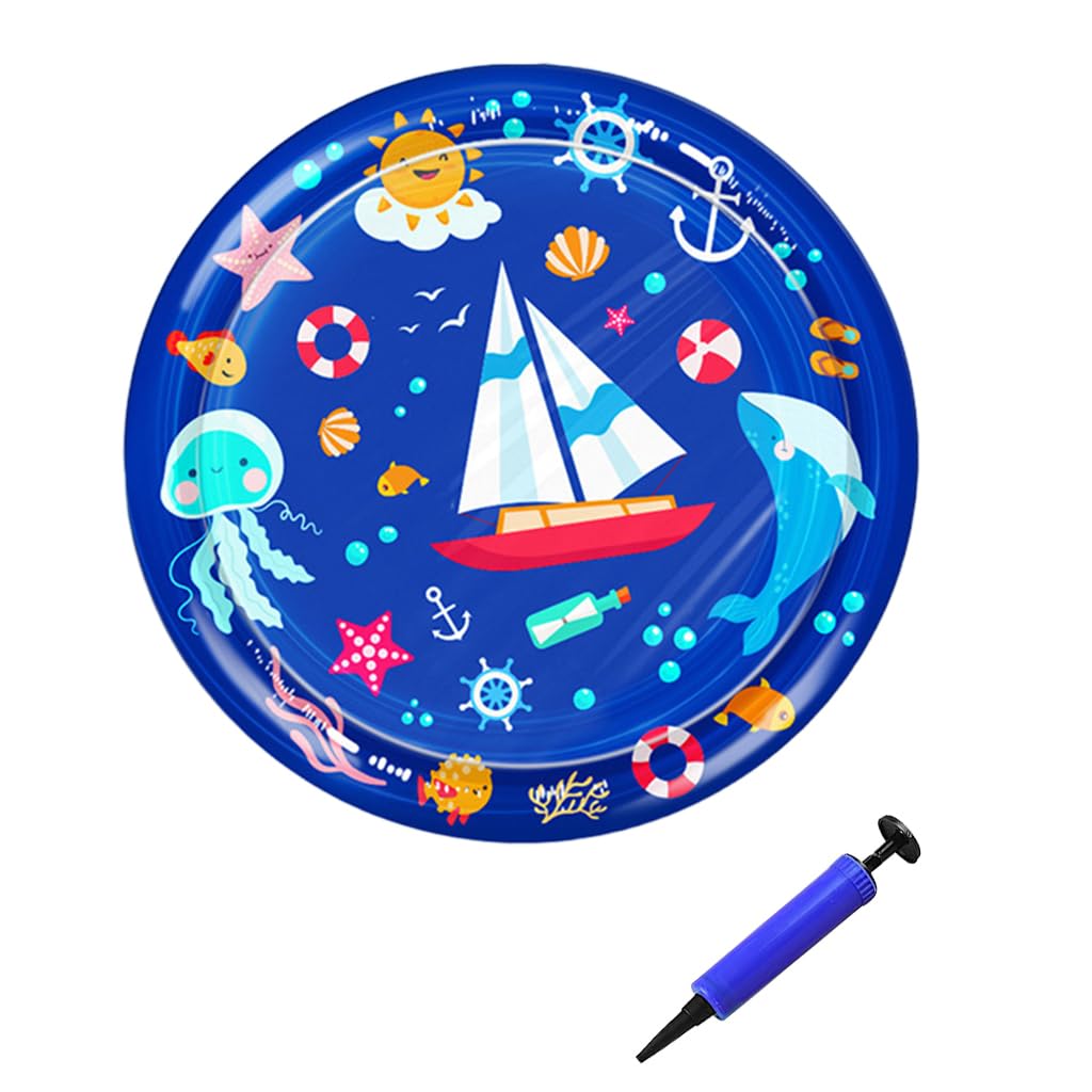 Qpets Inflatable Pet Cooling Water Pad for Dogs and Cats with Manual Air Pump 25.5 in | Non-Toxic PVC Cartoon Mat