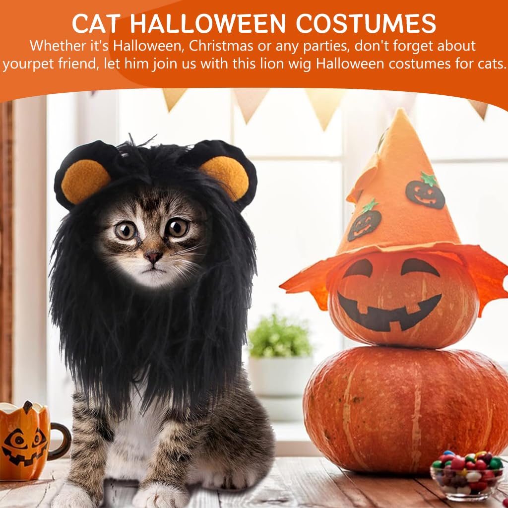 Qpets Cat Lion Mane Wig Costume for Small Pets with 26 cm Head Size | Faux Fur Headwear for Halloween and Parties