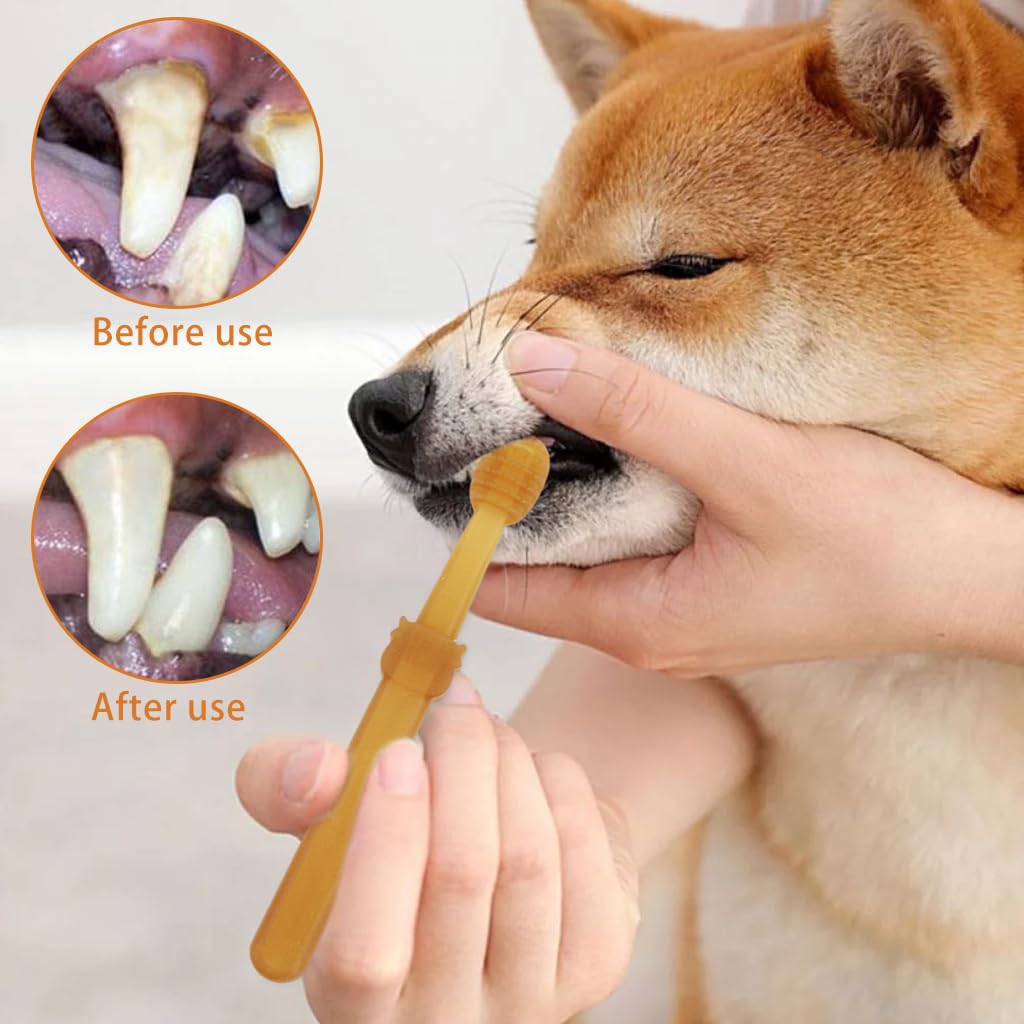 2Pcs Dog ToothbrushSoft Silicone Pet Toothbrush for Cat Dog Round Head Toothbrush with Tongue Scraper Pet Oral Cleaning Brushes with Storage Box