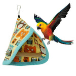 Qpets Bird Perch for Cage with 13x20cm Wooden Stick and Triangle Roof Hut | Hanging Swing Hide Cave