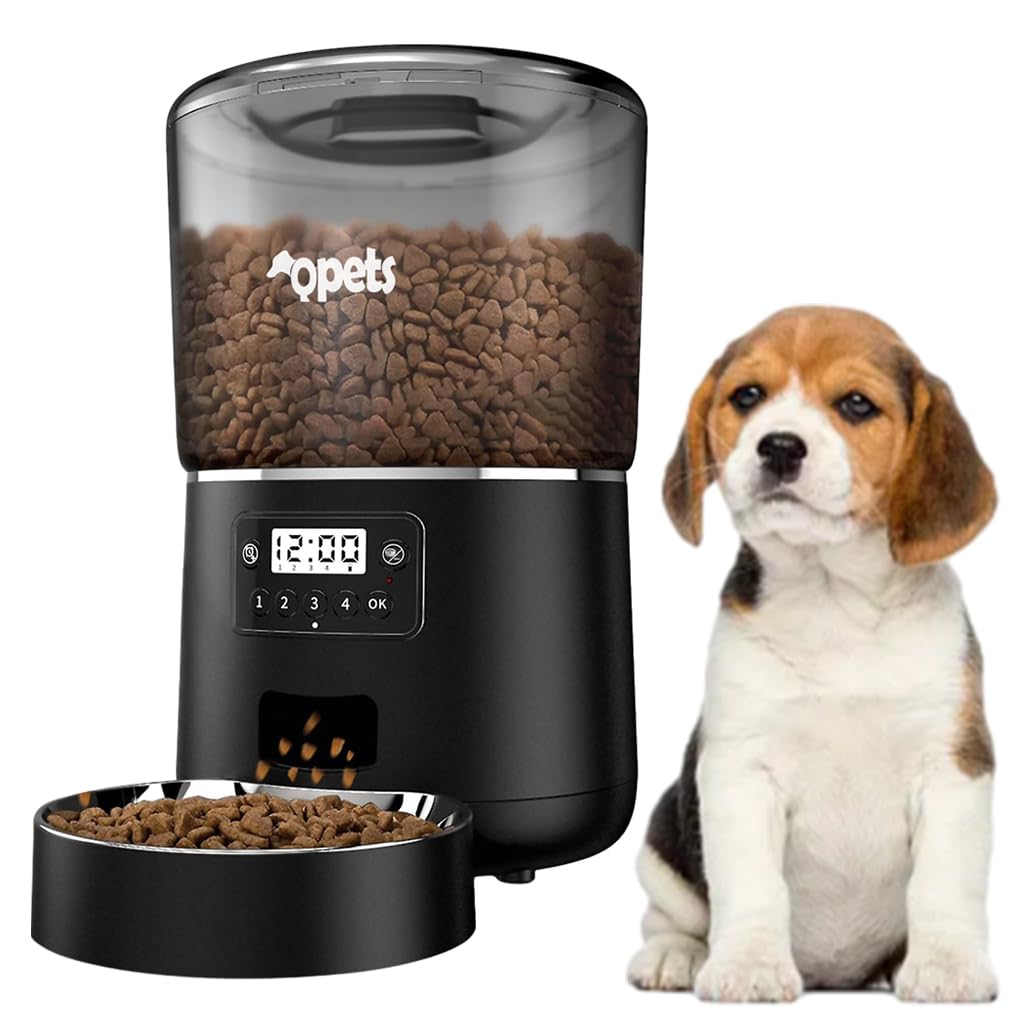Qpets Automatic Feeder for Dogs and Cats with 4L Capacity featuring 360° Anti-Blocking Design | Stainless Steel Bowl and Timer Control