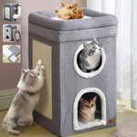 Qpets Cat House for Indoor Cats with 3-Layer Vertical Design and Scratch Board | 39x39x64 cm Cozy Cotton Bed