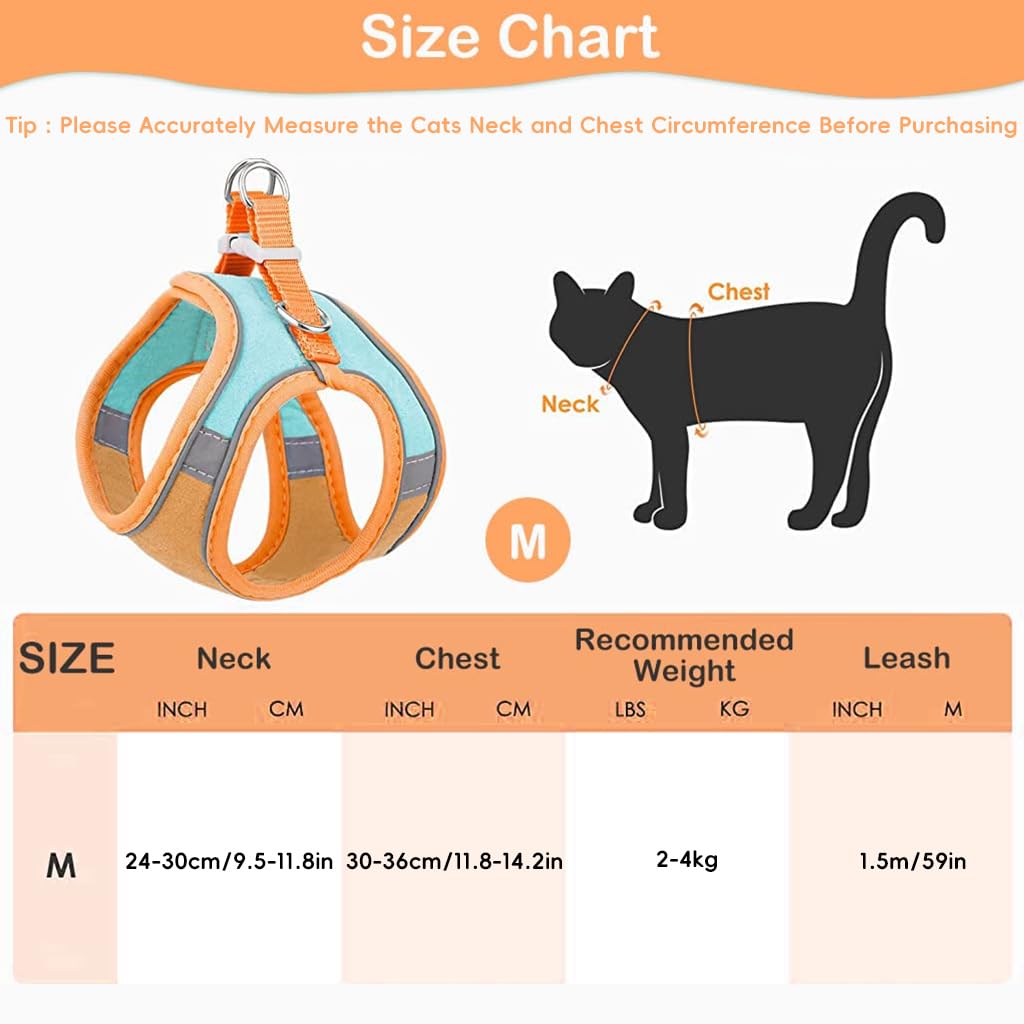 Qpets Cat Harness with 1.5m Leash featuring Adjustable Breathable Vest and Reflective Strip for Small Cats | Orange 3PCS
