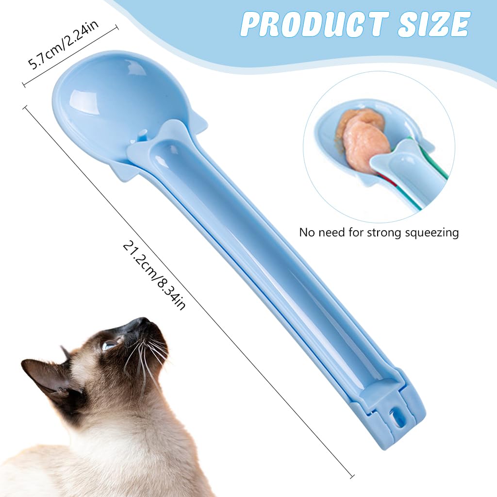 Qpets Cat Strip Feeder for Soft and Moist Treats featuring Pressing Lever Handle | Food Grade Silicone Portable Feeding Spoon in Blue