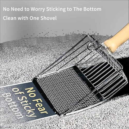 Qpets® Metal Litter Scoop Wooden Handle Fast Sifter Cat Potty Scooper 2 Kinds of Sifter Hole for 3-10Mm Clumping Clay 2PCS