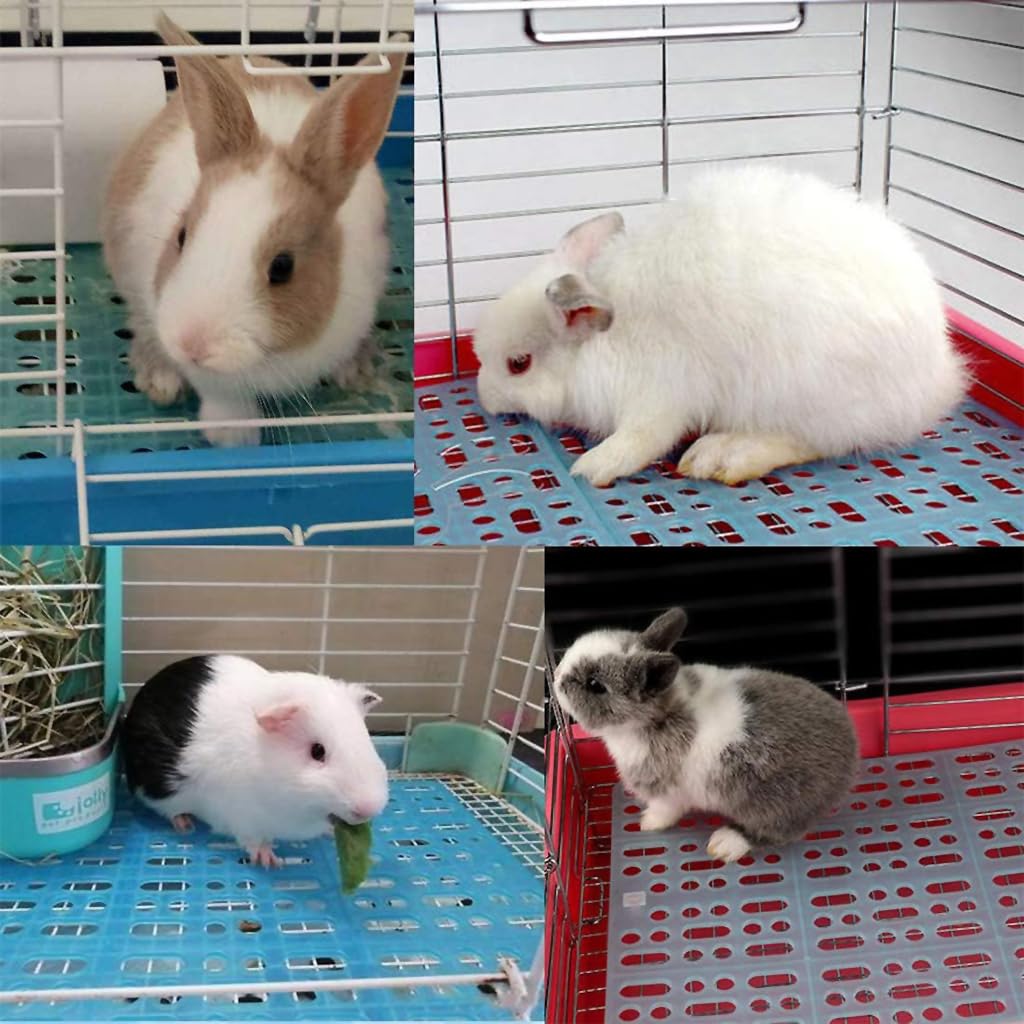 2pcs Rabbit Cage Mat Hollow Mat for Rabbit Cage 9.8 by 13.5 inches, Small Pet Cage Plastic Mat with 8pcs Fixed Clip, Cage Dry Mat for Rabbit, Guinea Pig, Hamster