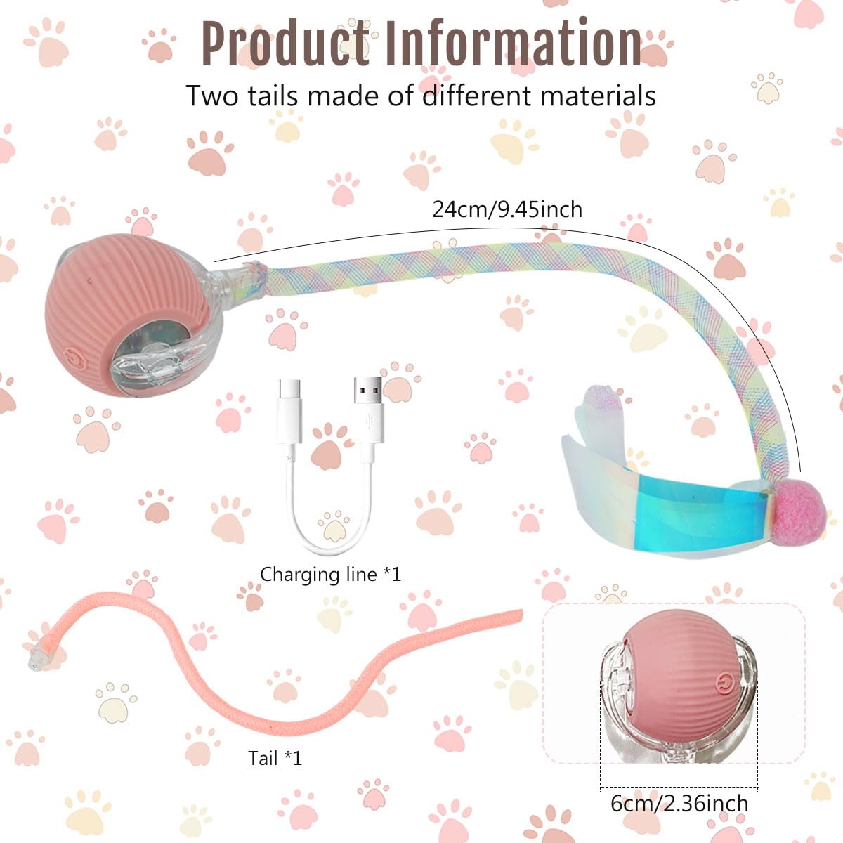 Qpets Electric Cat Ball Toy for Indoor Play with LED Light and Chirping Sounds | USB Rechargeable