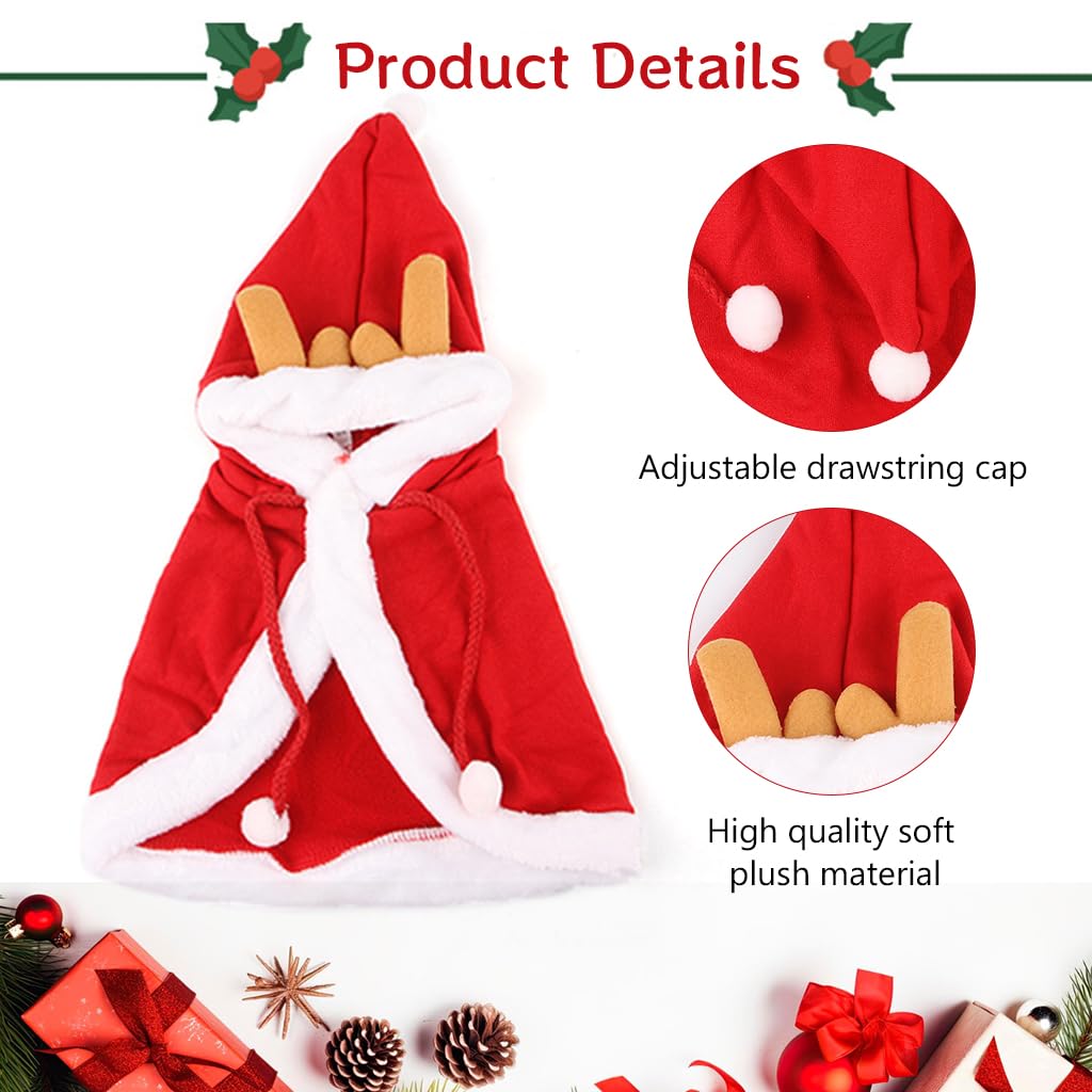 Qpets Christmas Cat Clothes for Parties with Adjustable Drawstring Hat and Soft Plush | Neck 37 cm