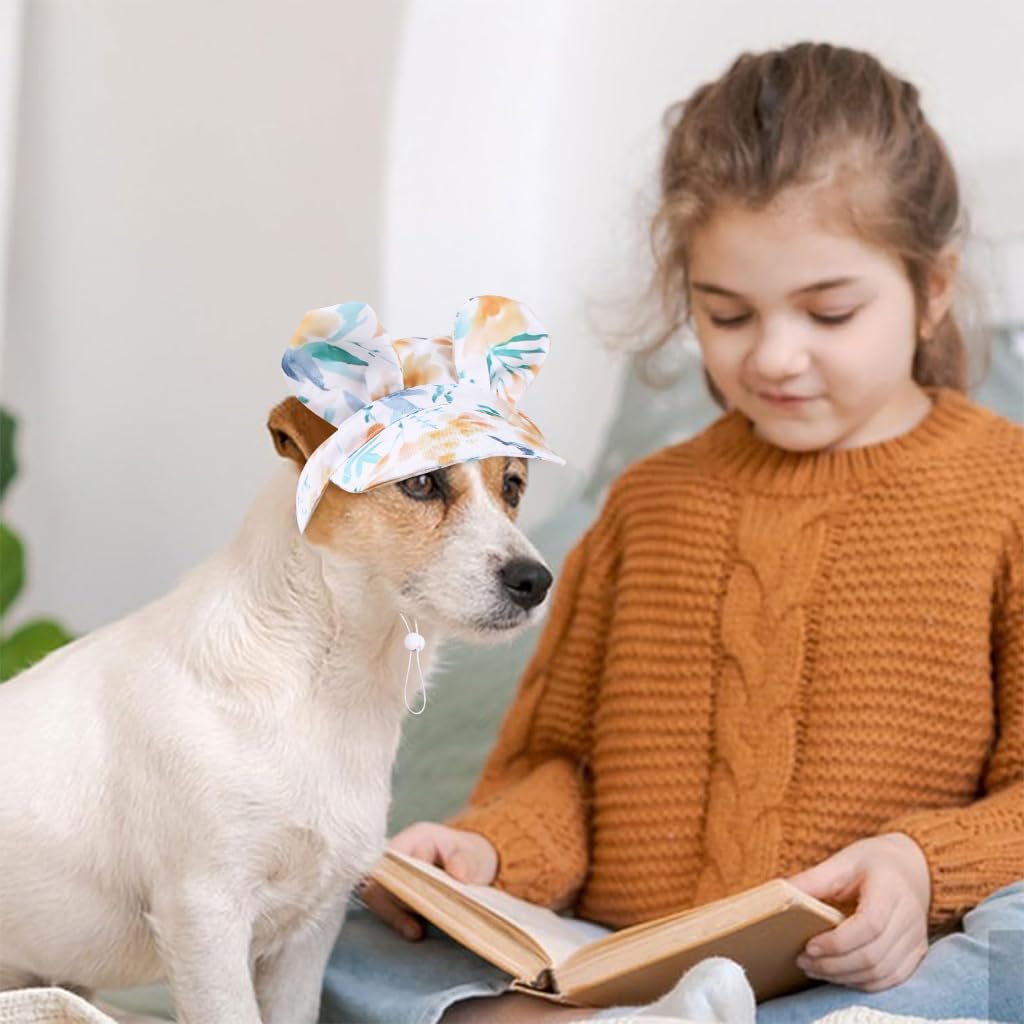 Qpets Dog Sun Visor Hat with Bunny Ears for Small and Medium Dogs | Polyester Pet Sun Protection