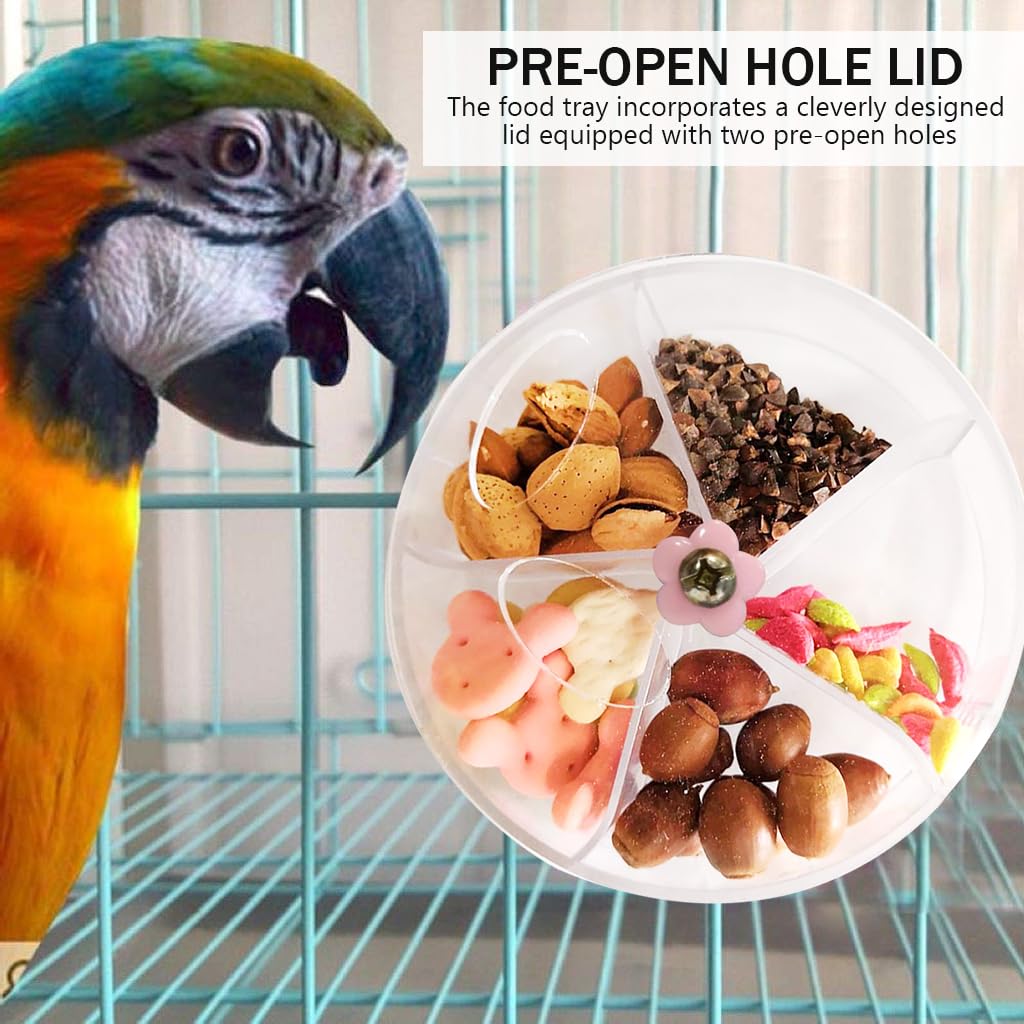 Qpets Bird Feeder for Cage with 5 Rotatable Compartments and 13 x 13 x 4 cm Acrylic Tray