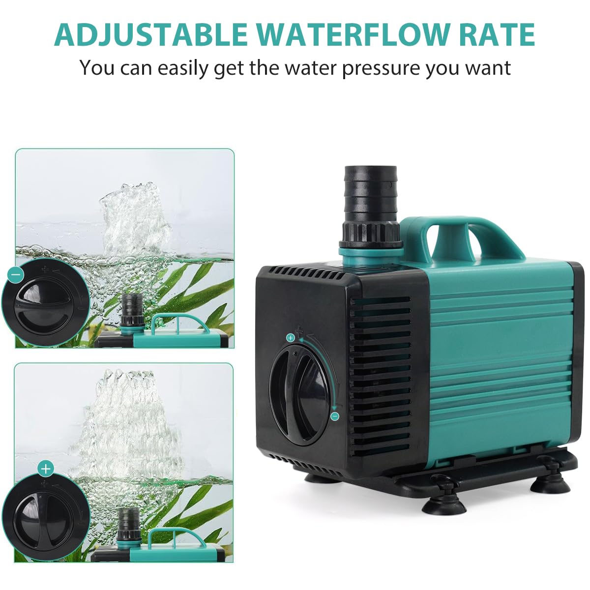 Qpets® 70W Submersible Water Pump Aquarium Water Pump for Water Changing 5000L/HSubmersible Water Pump with Bottom Suction Cups Submersible Water Pump for Fish Tank, Fountain