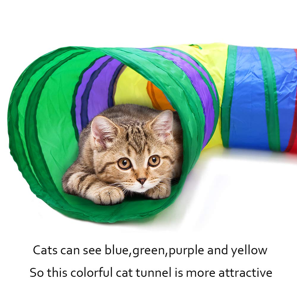 Qpets Cat Tunnel Toys for Indoor Play with 3 Way Collapsible Design 25 cm Diameter | Rainbow Color Fun and Crinkle Ball for Kittens