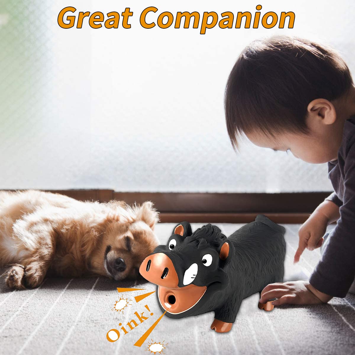 Qpets Squeaky Dog Toy for Interactive Play featuring Grunting Pig Sound and Soft Latex | Fun Fetch Training for Small and Medium Dogs
