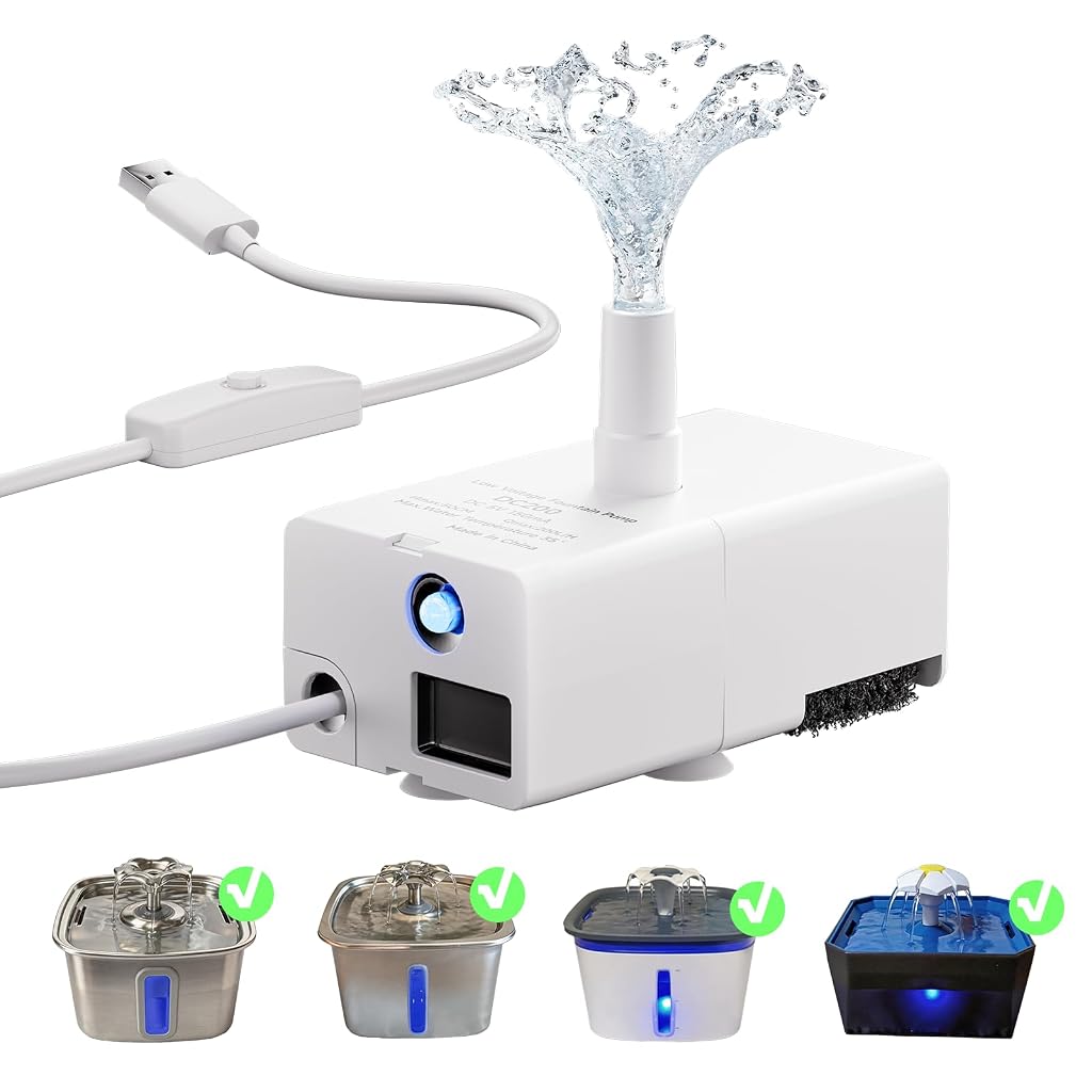 Qpets Cat Water Fountain Replacement Pump with LED Switch for 50oz, 95oz and 108oz Fountains
