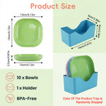 Qpets Whisker-Friendly Cat Bowls, 10-Pack with Holder Tray, Wide Shallow Plastic Dishes