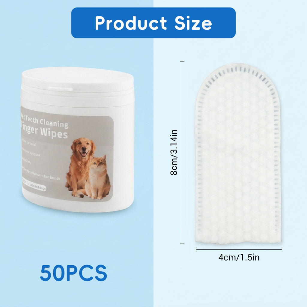 Qpets 3-in-1 Natural Cotton Pet Finger Wipes for Dogs and Cats, Teeth, Ears and Eyes, 50 Count