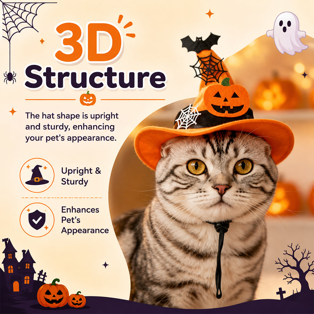 Qpets Adjustable Halloween Witch Hat for Cats and Small Dogs with Soft Cloth and Lace Details