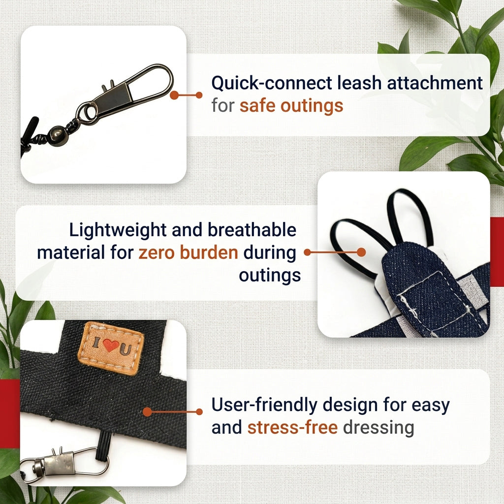 Qpets Bird Flight Harness with Leash, S, 16cm Back Girth, Denim Vest for Small Parrots