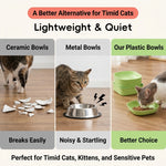 Qpets Whisker-Friendly Cat Bowls, 10-Pack with Holder Tray, Wide Shallow Plastic Dishes