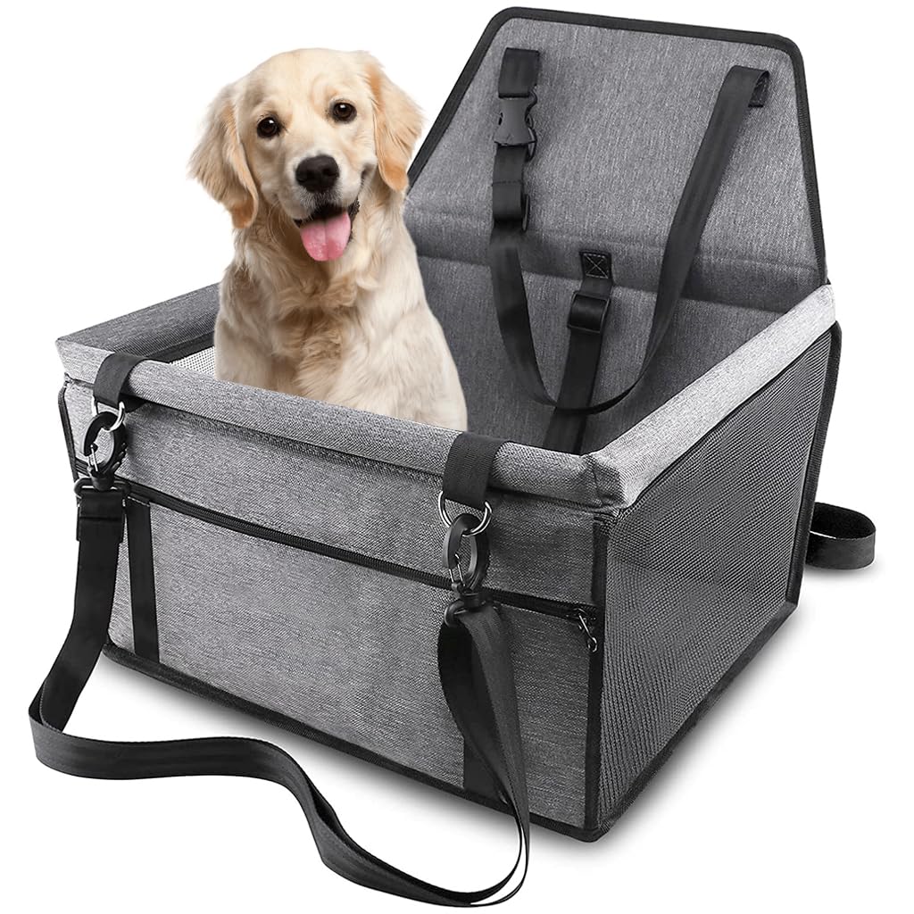 Qpets Dog Car Seat for Travel with Harness Straps and Waterproof Pad 15.75×13.38×9.8 in | Fits Small Pets