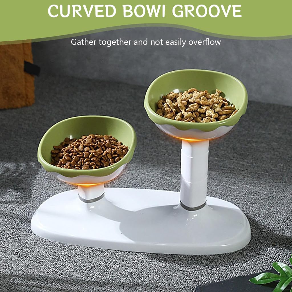 Qpets Cat Feeding Bowl with Dual 700ml Design and Adjustable 27cm Height | Tilted Raised PP Dish for Cats